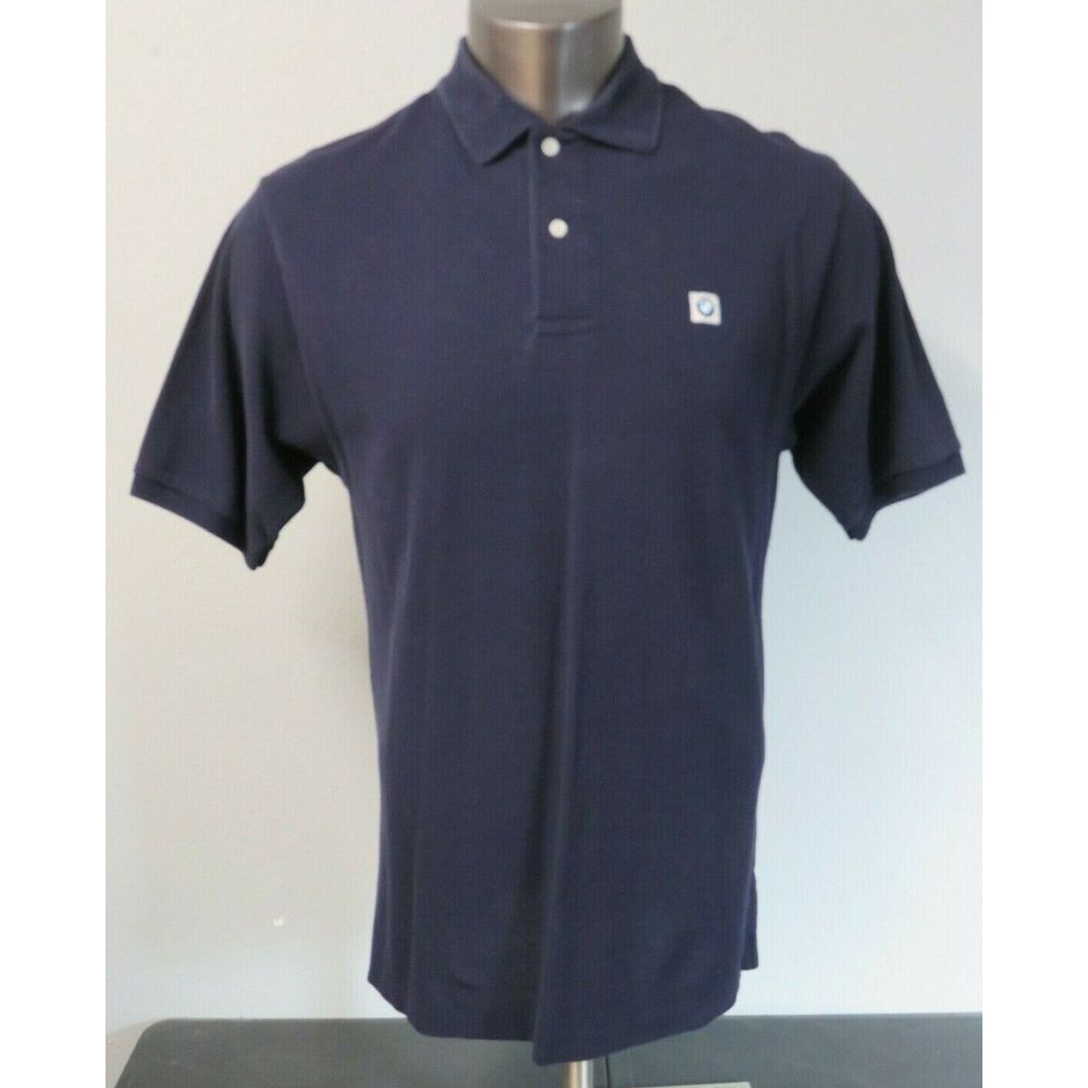 Mens BMW Life Style Short Sleeve Polo Shirt Size M Solid‎ Blue Cotton